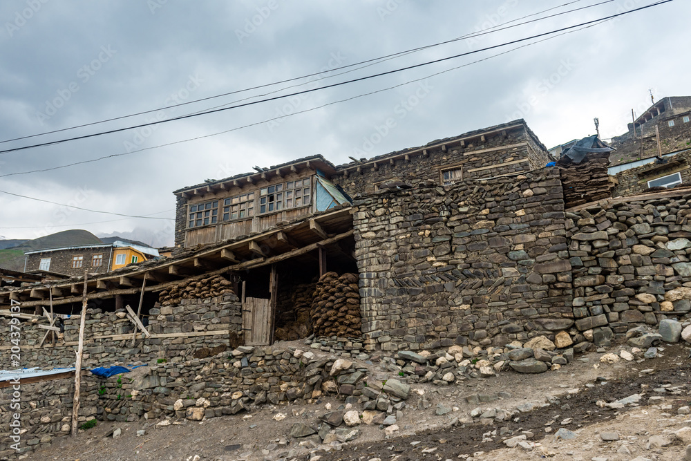 Fototapeta premium Ancient highmountains village Khynalyg, Azerbaijan. Buildings, houses and way of life