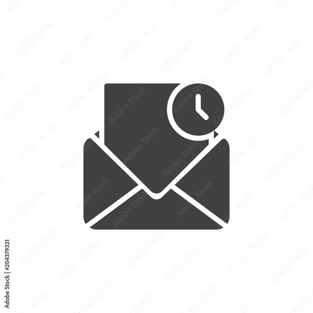 Envelope and countdown mail vector icon. filled flat sign for mobile concept and web design. Open envelope with clock simple solid icon. Symbol, logo illustration. Pixel perfect vector graphics Envelope and countdown mail vector icon. filled flat sign for mobile concept and web design. Open envelope with clock simple solid icon. Symbol, logo illustration. Pixel perfect vector graphics