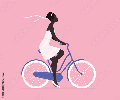 The girl is riding a bicycle. Bride. Rest and vacation. Wedding. Healthy lifestyle. Vector flat illustration