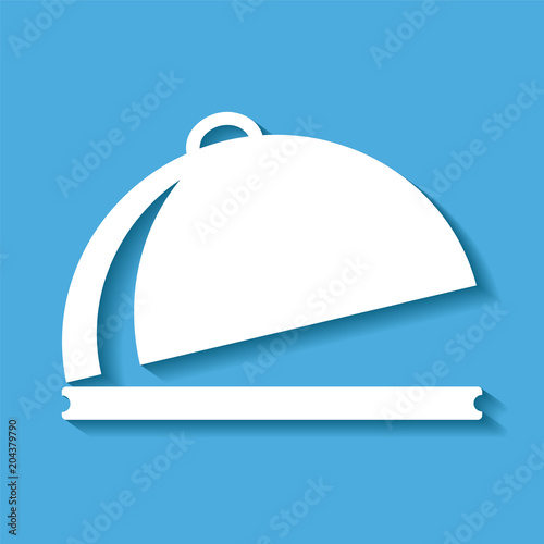 waiter food tray on blue background with long shadow in menu design, stock vector illustration