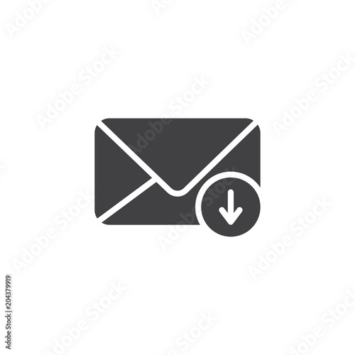 Inbox mail vector icon. filled flat sign for mobile concept and web design. Envelope with download arrow simple solid icon. Symbol, logo illustration. Pixel perfect vector graphics