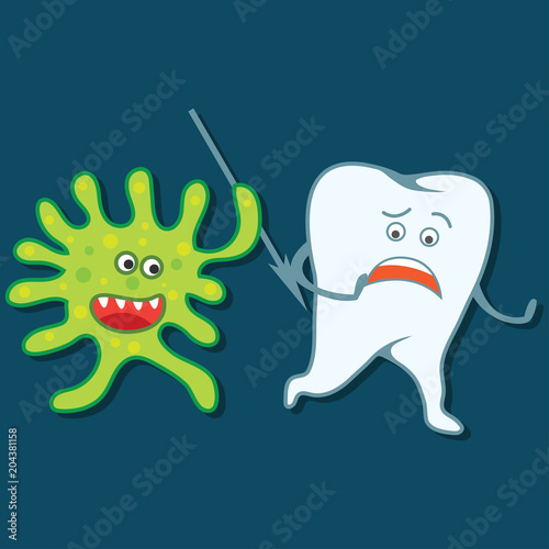 tooth bacteria and tooth for dentistry / stomatologist / dental clinic poster. flat vector illustration