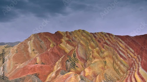 Timelapse Movie of Moving Cloud at  Zhangye Danxia National Geopark, Gansu, China. Colorful landscape of rainbow mountains