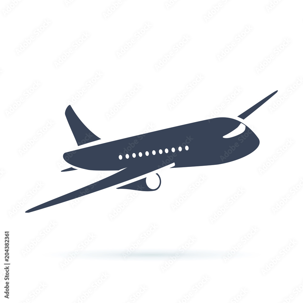 Aeroplane icon vector illustration. Airplane flight travel symbol. Flat plane view of a flying aircraft stock vector.