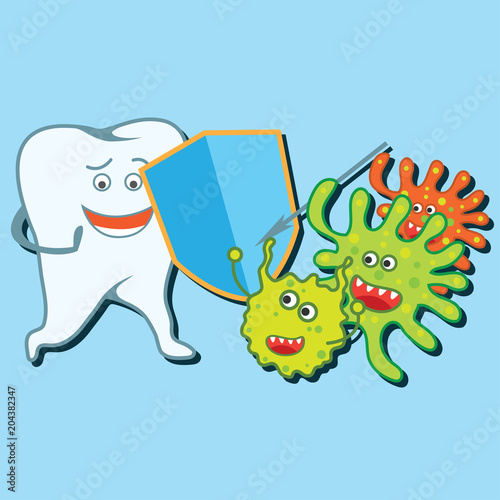 tooth bacteria and tooth for dentistry / stomatologist / dental clinic poster. flat vector illustration