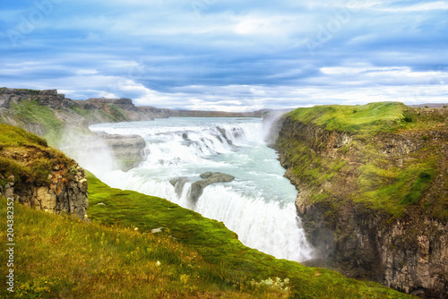 beautiful waterfall Gullfoss  famous landmark in Iceland