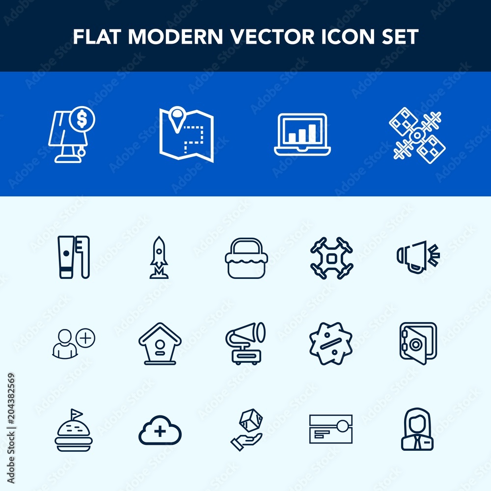 Modern, simple vector icon set with care, birdhouse, drone, computer, music, aerial, interior, record, gramophone, voice, rocket, screen, retro, hygiene, spaceship, park, food, lamp, sign, sound icons Modern, simple vector icon set with care, birdhouse, drone, computer, music, aerial, interior, record, gramophone, voice, rocket, screen, retro, hygiene, spaceship, park, food, lamp, sign, sound icons