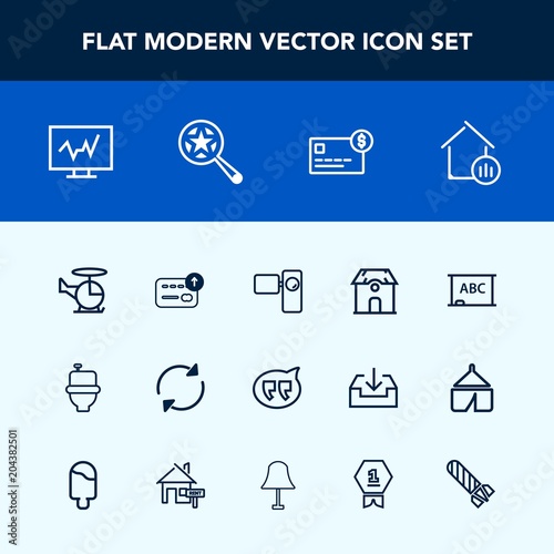 Modern, simple vector icon set with card, cash, wc, technology, toilet, reload, diagnostic, credit, black, medical, helicopter, medicine, restroom, balance, movie, blackboard, speech, bathroom icons