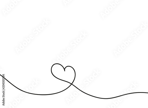 Heart in continuous drawing lines. Continuous black line. The work of flat design. Symbol of love and tenderness.