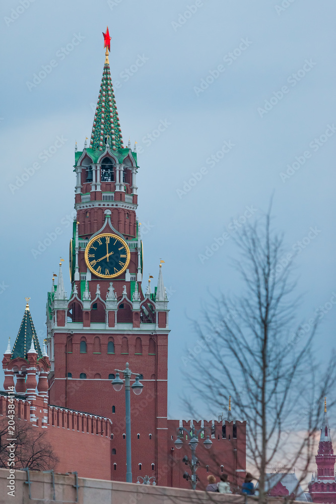 View of the Spasskaya Tower of the Moscow Kremlin and the Bolshoy Moskvoretsky Bridge from Moskvoretsky Street. Before sunset
View of the Spasskaya Tower of the Moscow Kremlin and the Bolshoy Moskvoretsky Bridge from Moskvoretsky Street. Before sunset