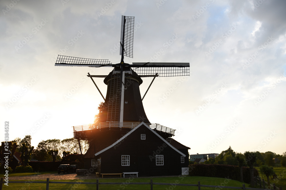 Obraz premium Dutch windmill by sunset