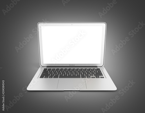 Modern laptop with empty screen isolated on black gradeient background 3d