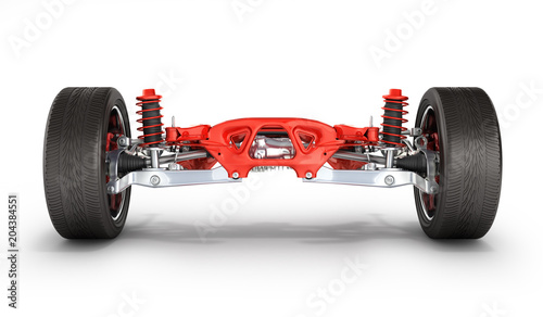 Suspension of the car with wheel and engine isolated on white background 3d photo