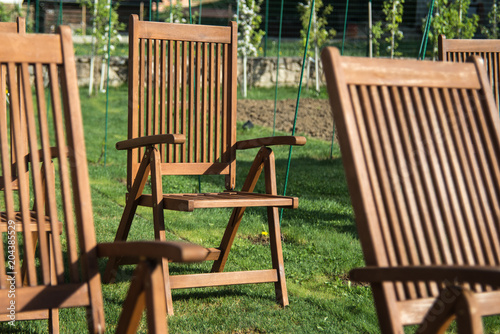 Wooden chairs at garden for relax