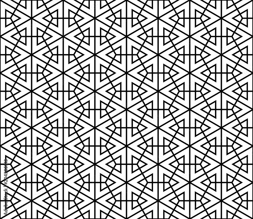 Seamless geometric pattern Kumiko.Black and white silhouette lines with a thin thickness.