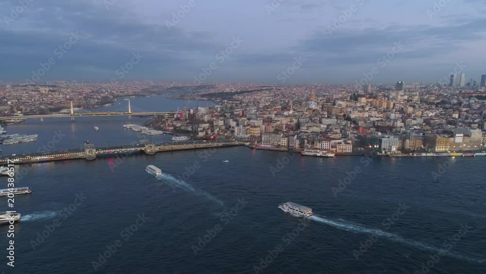 Aerial drone shot of sunrise in Istanbul, Turkie. From above, city centre, downtown. Bosphorus. Aerial drone shot of sunrise in Istanbul, Turkie. From above, city centre, downtown. Bosphorus.