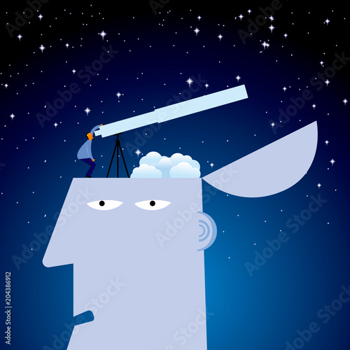 Fotografia Astronomers Observing Celestial Images,on the head.