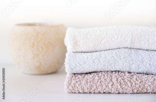 Cotton towels in a home interior photo