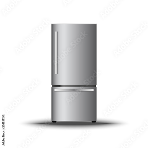 Realistic modern vertical refrigerator on isolate white background, Vector, Illustration