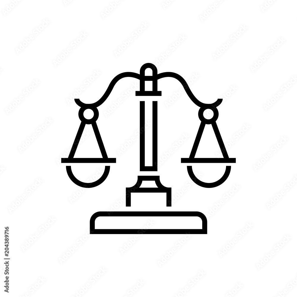 Justice scales - line design single isolated icon Justice scales - line design single isolated icon