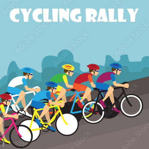 group of cyclist at professional race for bike rally event. vector illustration