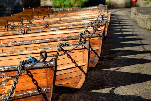 Wooden boats moored