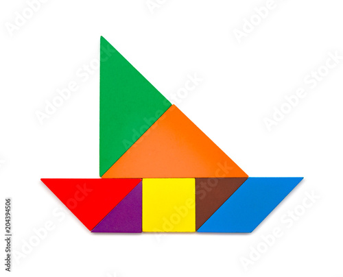 Free Download wooden tangram shaped like a sailboat on white background - GFXLoad
