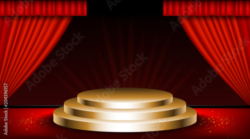 Vintage scene with red curtains