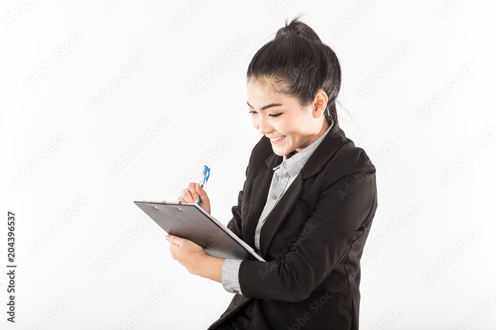 Beautiful Attractive Asian business woman in suit smile and thinking get idea with her business start up feeling so happiness and cheerful,Isolated on white background,Business Start up concept Beautiful Attractive Asian business woman in suit smile and thinking get idea with her business start up feeling so happiness and cheerful,Isolated on white background,Business Start up concept