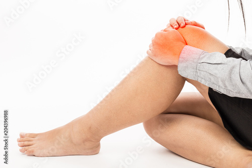 woman have a kneecap pain,Isolated on white background,Office Syndrome Concept