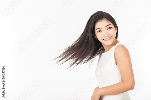 Canvastavla Beautiful Attractive young Asian woman flick head to showing smooth hair feeling