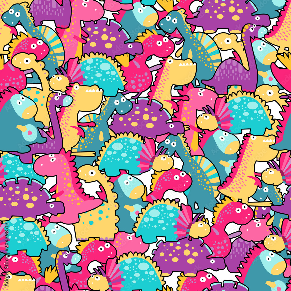 Seamless pattern. Cute dinosaurs. vector