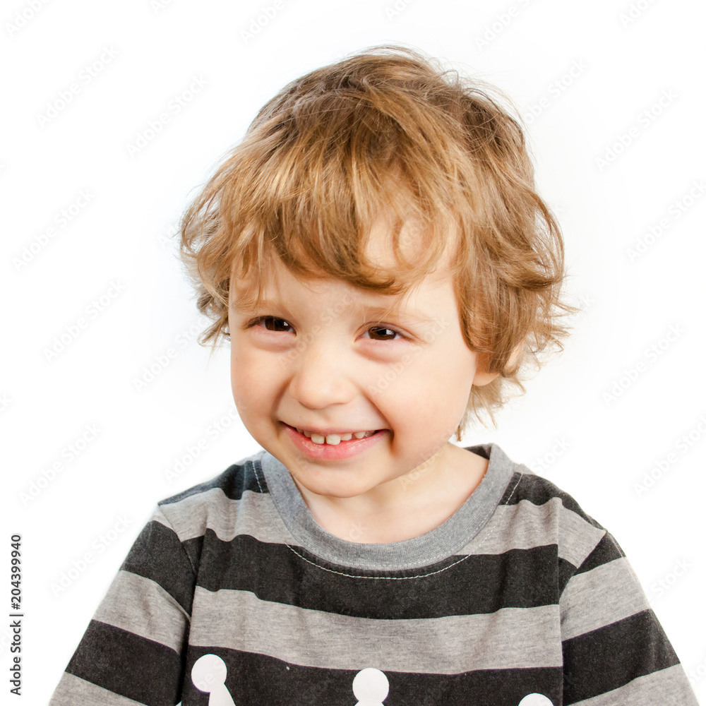 Portrait of a child who laughs. Isolated on a white background Portrait of a child who laughs. Isolated on a white background