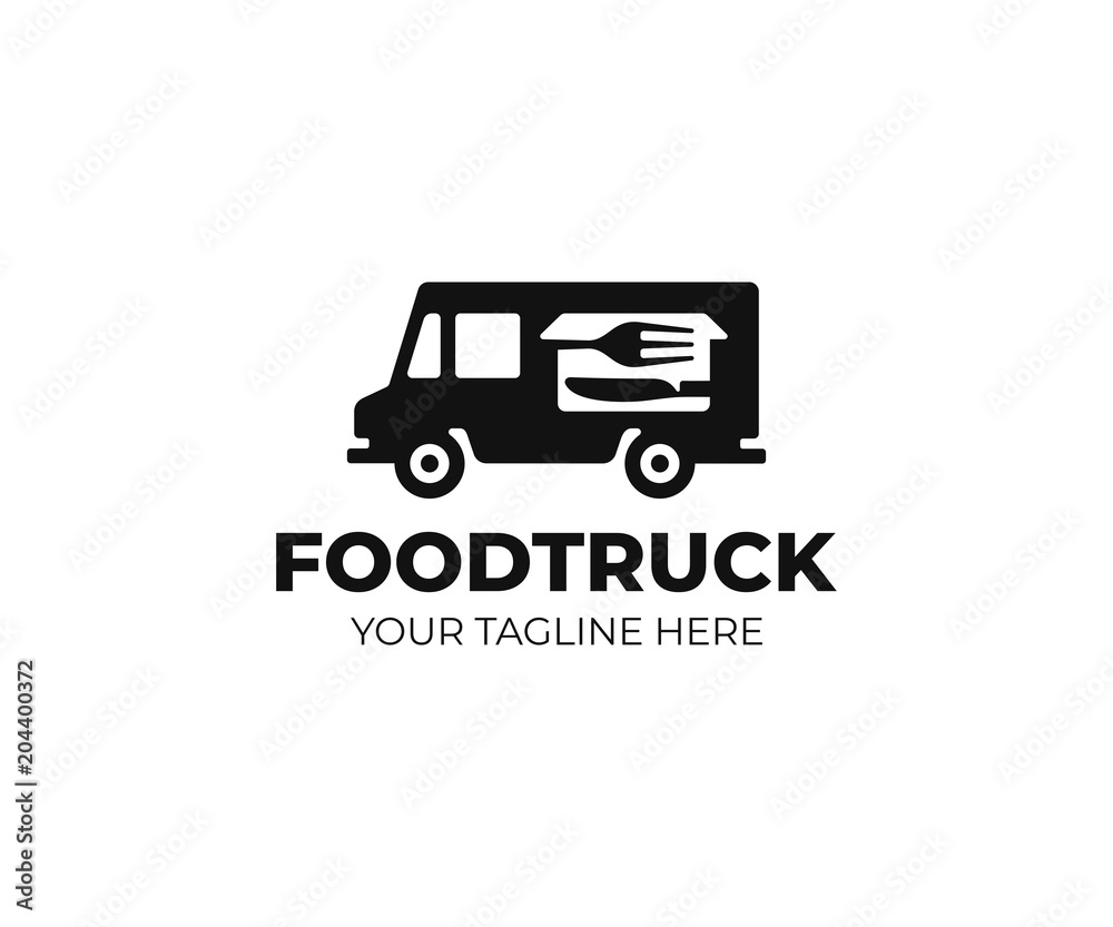 Food truck logo template. Street food wagon vector design. Retro food truck logotype