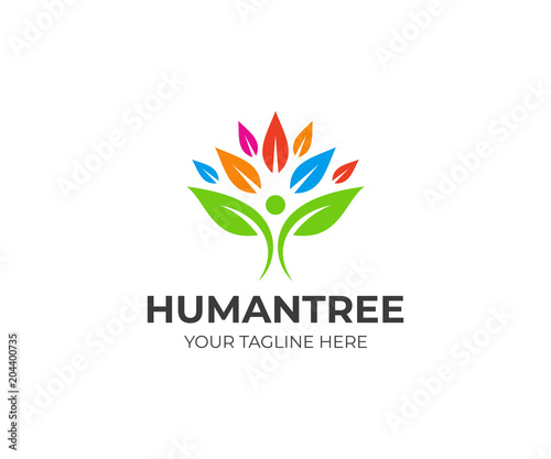Colorful people tree logo template. Human of leaves vector design. Creative tree logotype