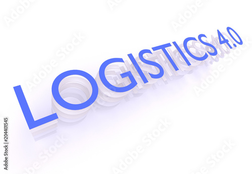 Logistics 4.0, words in blue letters on white background, 3D rendering