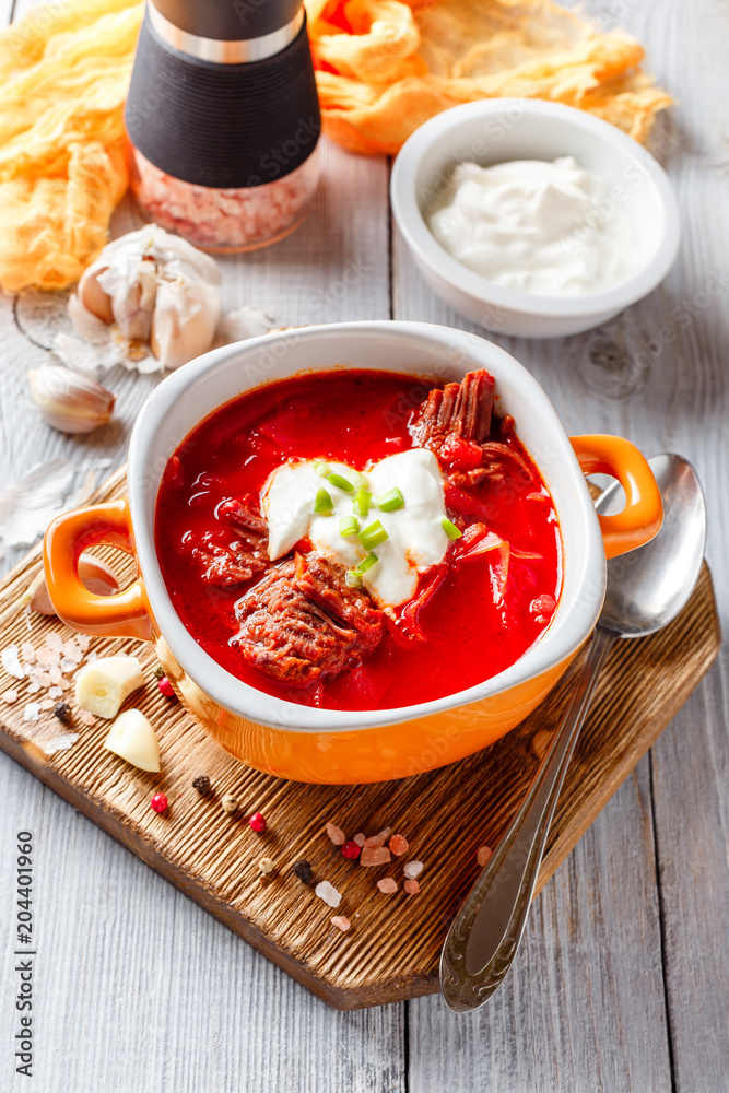 Borsch - ukrainian and russian national red soup Borsch - ukrainian and russian national red soup