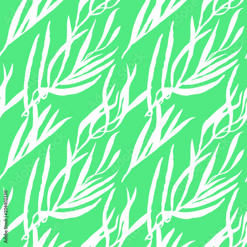 Seamless pattern with palm leaves. Artistic vector background with abstract plants.