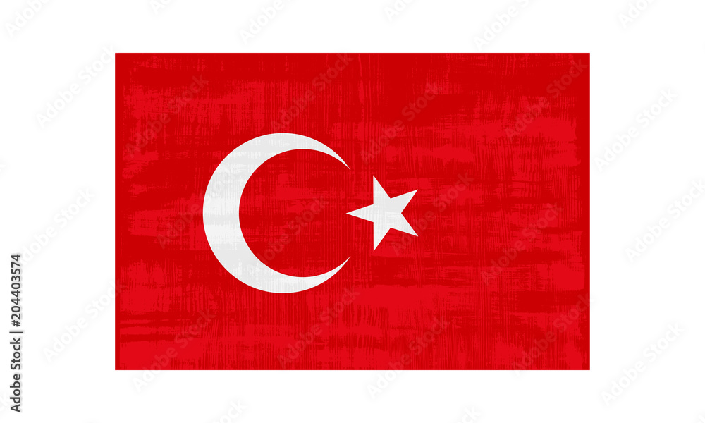 Turkey flag isolated on white background. Vector illustration in grunge style.