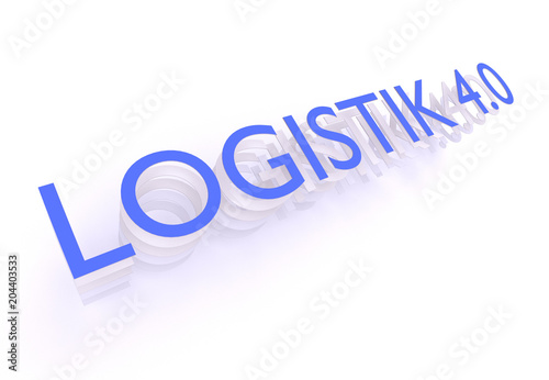 Logistik 4.0 (German for Logistics 4.0), words in blue letters on white background, 3D rendering