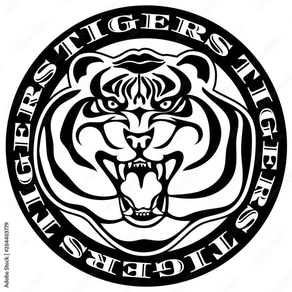 Vector illustration of tiger cat head. Tattoo style