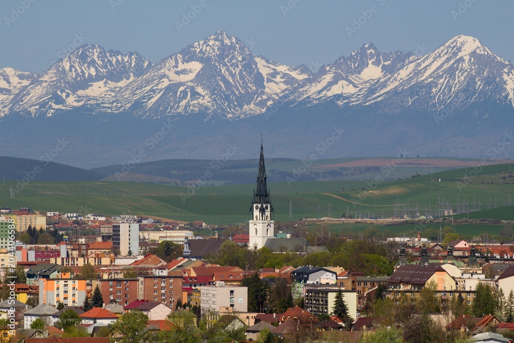 Spisská Nova Ves city and High Tatras National park in the background