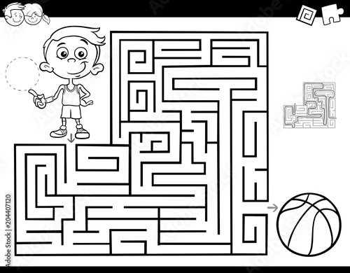 maze color book with boy and basketball