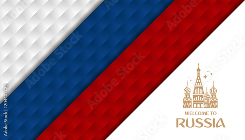 Welcome to Russia. Design template with modern traditional elements of church. Use for banner, poster, flyer, or advertising template.