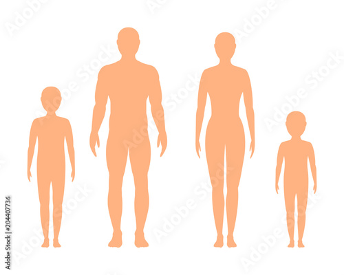 Male, female and children's  silhouette on white background, vector.