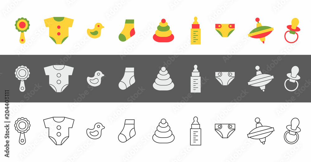 Baby things icons set. isolated on white background