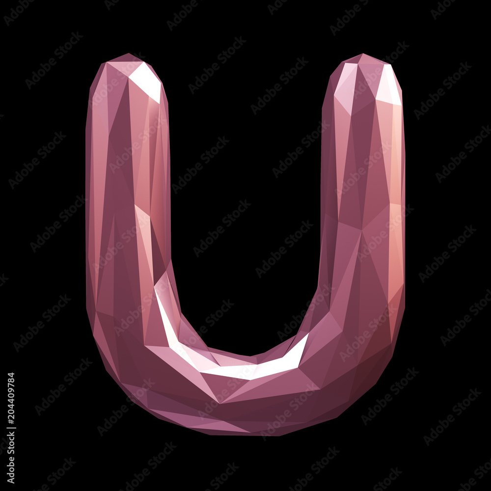 Capital latin letter U in low poly style isolated on black background