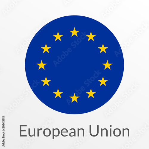 European Union flag round icon, badge or button. EU circle symbol. Vector illustration.