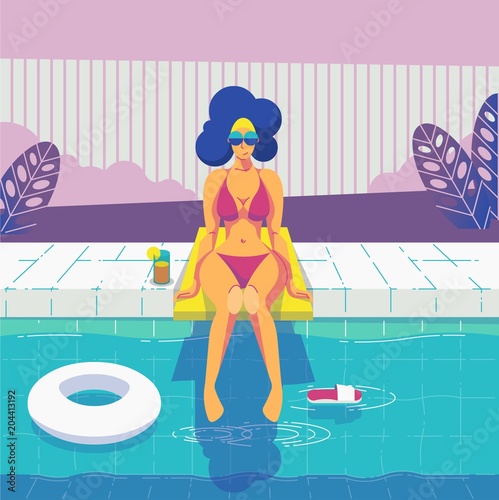 girl sitting poolside