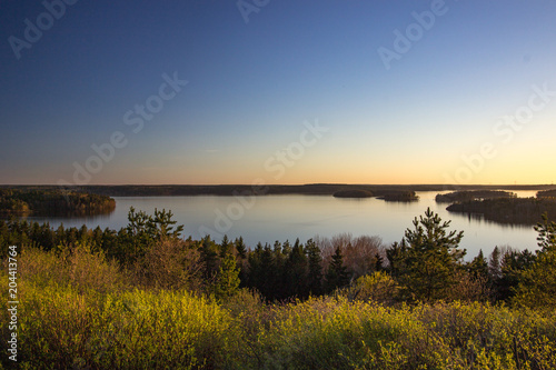 Sunset over Mälaren in Stockholm at the top of Brukets ski slope